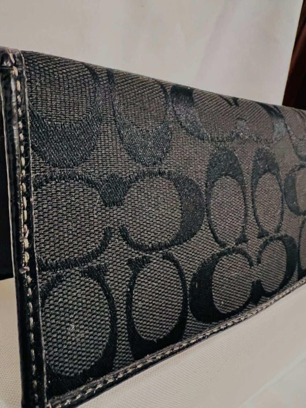 Coach Black Signature Logo Check Book Cover Wallet-Classic